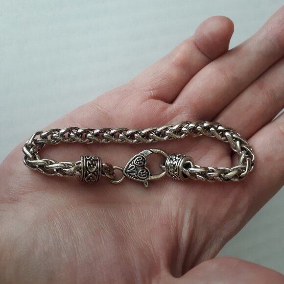 Vintage Bracelet Silver Chain Link Heart Clasp - Picture 4 of 5